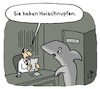 Cartoon: Beim Arzt (small) by Lo Graf von Blickensdorf tagged arzt,doktor,mediziner,schnupfen,heuschnupfen,wortspiel,haischnupfen,hai,raubfisch,erkältung,pollenflug,karikatur,lo,graf,cartoon,fisch,sprechzimmer,befund