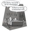 Cartoon: Delta Variante (small) by Lo Graf von Blickensdorf tagged delta,virus,corona,vierte,welle,ansteckung,covid19,pandemie,ehepaar,bett,brötchen,wecken,schrippen,frühstück,vormarsch,epidemie,karikatur,lo,cartoon,anmarsch