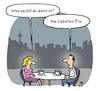 Cartoon: Erstes Date (small) by Lo Graf von Blickensdorf tagged date dating treffen paar missverständnis tinder mann frau pils bier seufzen karikatur lo graf cartoon cafe kaffee bistro späti