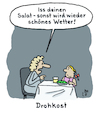 Cartoon: Erziehung (small) by Lo Graf von Blickensdorf tagged salat,sommer,2022,wetter,tropenhitze,dürre,mädchen,kind,mutter,essen,rohkost,drohkost,wortspiel,erziehung,mittagessen,eltern,karikatur,lo,graf,cartoon,teller,zöpfe