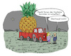 Cartoon: Gute Ernte (small) by Lo Graf von Blickensdorf tagged landwirtschaft,wetter,sommerwetter,tropische,früchte,bauer,dürre,trockenheit,trockener,landwirt,klimaerwärmung,klimakrise,sommer,ernte,ananas,obsternte,karikatur,lo,graf,cartoon,interview,tv,radio,mann,frau,feld,traktor,feldfrucht