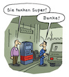 Cartoon: Kompliment (small) by Lo Graf von Blickensdorf tagged tankstelle,super,benzin,diesel,verwechselung,missverständnis,fehler,tankwart,kompliment,danke,zapfsäule,auto,tank