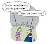 Cartoon: Kreditkartendiebstahl (small) by Lo Graf von Blickensdorf tagged polizei,diebstahl,gestohlen,anzeige,beamter,kreditkarte,visa,bank,frau,mann,karikatur,lo,cartoon,dieb,wortspiel,kriminell