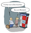 Cartoon: Zugenommen (small) by Lo Graf von Blickensdorf tagged ehepaar,mann,frau,technik,fahrkartenautomat,deutsche,bahn,karikatur,lo,graf,cartoon,reisende,bahnreise,leichter