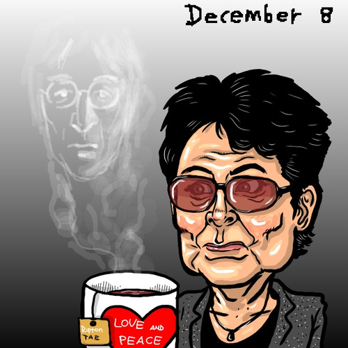 Cartoon: 1980.12.8 Dakota (medium) by takeshioekaki tagged john,lennon,yoko,ono