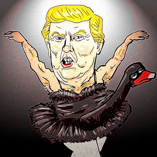 Cartoon: black swan theory (medium) by takeshioekaki tagged trump