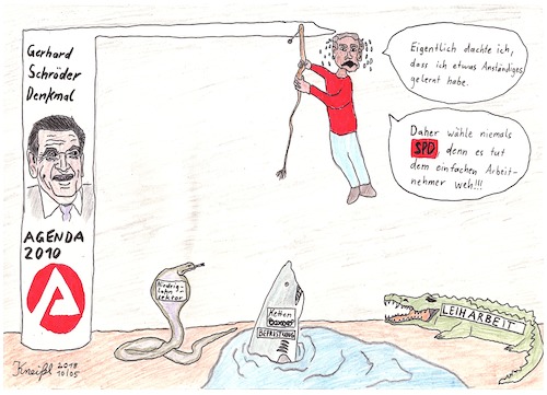 Cartoon: Gerhard-Schröder-Denkmal (medium) by kneissar tagged politik,wirtschaft,arbeitsmarkt,agenda,2010,niedriglohnsektor,leiharbeit,arbeitsverträge,befristungen,lobbyismus,gerhard,schröder,spd