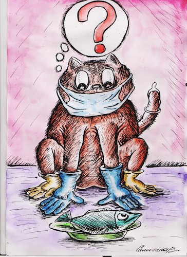 Cartoon: bestial coronovirus (medium) by vadim siminoga tagged cats,coronovirus,retailers,infection,uniform,pet,contact
