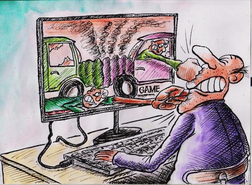 Cartoon: computer games (medium) by vadim siminoga tagged gambling,addiction,computer,virus,excitement,family,time,physical,inactivity