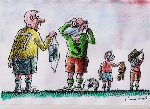 Cartoon: Exchange (medium) by vadim siminoga tagged football,exchange,coronovirus,masks,game,infection