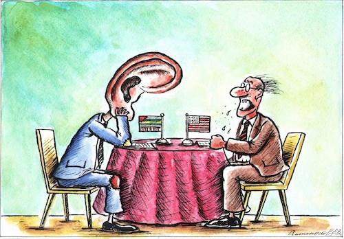 Cartoon: power position (medium) by vadim siminoga tagged negotiations,power,poverty,politics,diplomacy,fear,economy