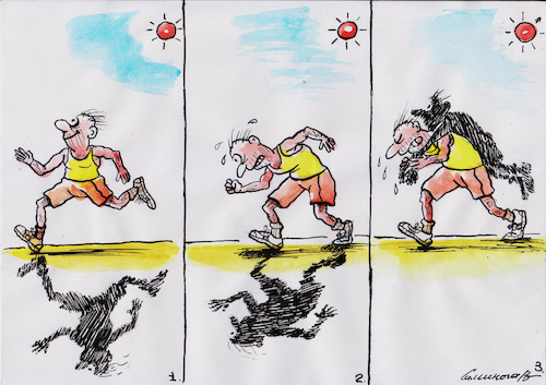 Cartoon: Shadow (medium) by vadim siminoga tagged health,sport,optimism,struggle,longevity,humor,luck