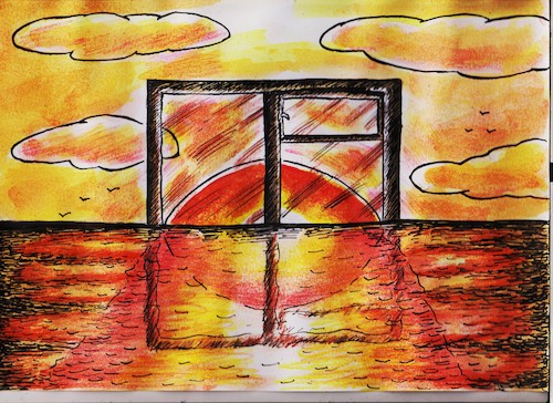 Cartoon: Sunrise (medium) by vadim siminoga tagged lockdown,loneliness,covid,19,curfew,retired,anguish,physical,inactivity