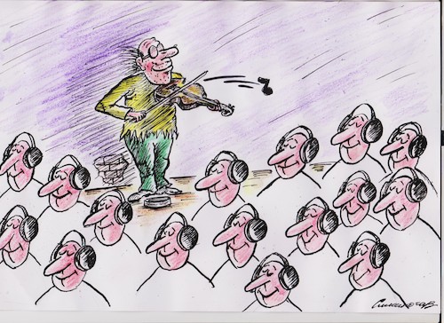 Cartoon: violinist (medium) by vadim siminoga tagged violinist,technology,new,generation,art,of,the,mass