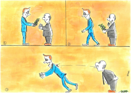 Cartoon: Peace (medium) by Orhan ATES tagged peace,war,human,olive,humanity,lie,friend,enemy,politics