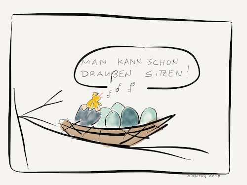 Cartoon: Man kann schon draußen sitzen (medium) by Schön tagged spring,birds,frühling,angeber,vögel