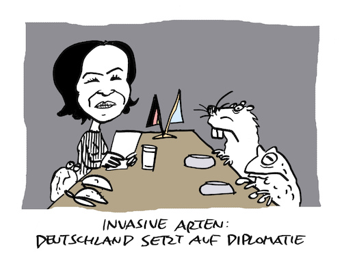 Cartoon: Diplomatisch (medium) by Bregenwurst tagged invasive,arten,diplomatie,baerbock