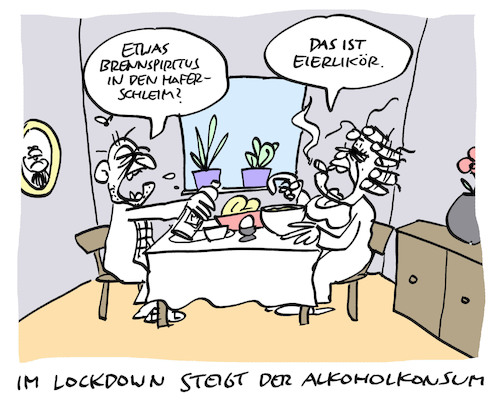 Cartoon: Gluckdown (medium) by Bregenwurst tagged coronavirus,pandemie,lockdown,sucht,alkohol,eierlikör