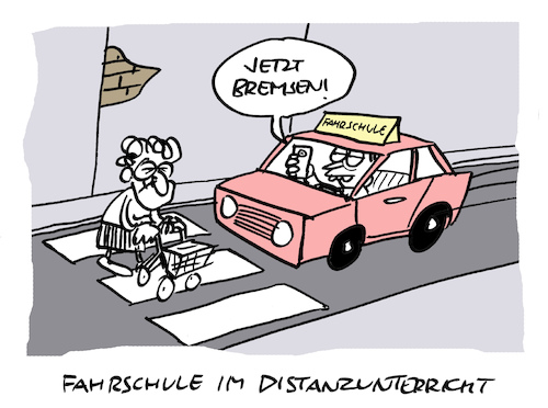 Cartoon: Himmelfahrt (medium) by Bregenwurst tagged coronavirus,pandemie,distanzunterricht,fahrschule,personenschaden