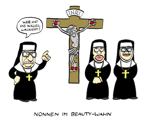 Cartoon: Klerikale Kosmetik (medium) by Bregenwurst tagged nonnen,kirche,jesus,kosmetik,nagellack,kloster,katholizismus