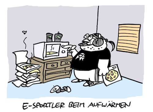 Cartoon: Leibesertüchtigung (medium) by Bregenwurst tagged sport,computerspiel,aufwärmen,pizza