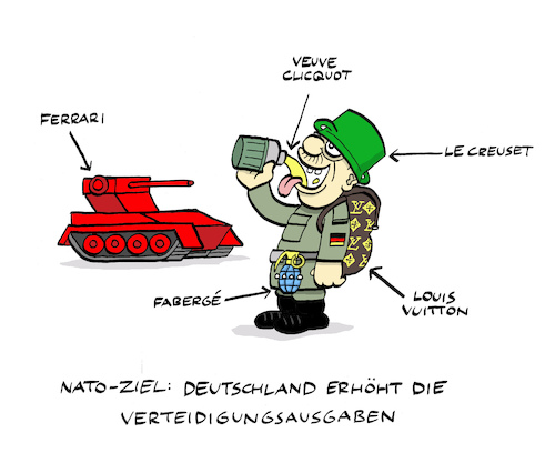 Cartoon: Luxuswehr (medium) by Bregenwurst tagged bundeswehr,nato,verteidigungsausgaben,aufrüstung,militär,luxus