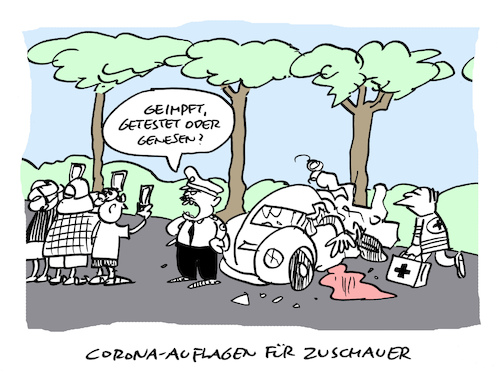 Cartoon: Publikum (medium) by Bregenwurst tagged coronavirus,pandemie,zuschauer,auflagen,unfall,gaffer