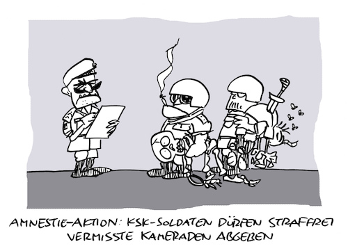 Cartoon: Überreste (medium) by Bregenwurst tagged ksk,bundeswehr,amnestie,munition,leichen