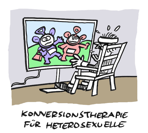 Cartoon: Umkehrung (medium) by Bregenwurst tagged konversion,therapie,homosexualität,heterosexualität,teletubbies