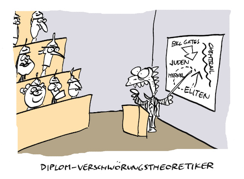 Cartoon: Verschworen (medium) by Bregenwurst tagged verschwörungstheorie,uni,vorlesung,aluhut