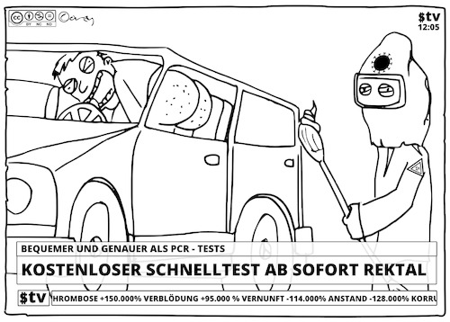 Cartoon: Schnelltest endlich rektal! (medium) by Cory Spencer tagged covid,corona,covid19,pcrtest,schnelltest
