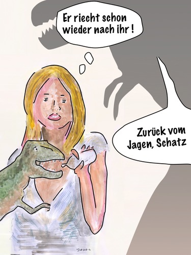 Cartoon: Family (medium) by jokes tagged arbeit,frau,mutter,zuhause,baby,kind,familie,dino