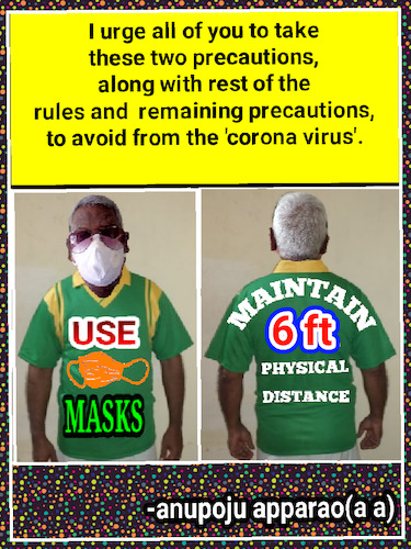 Cartoon: Covid Precautions onT Shirt. (medium) by APPARAO ANUPOJU tagged covid,precautions
