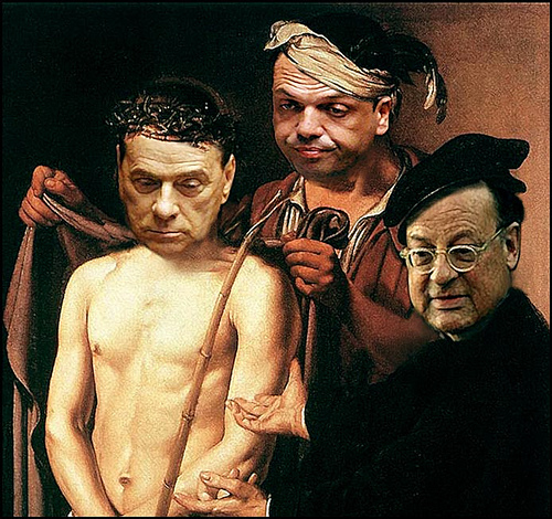 Cartoon: ecce homo (medium) by edoardo baraldi tagged berlusconi,alfano,mills