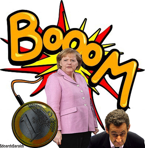 Cartoon: EUROBOOM (medium) by edoardo baraldi tagged merkel,sarkozy,euro,default