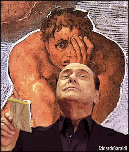 Cartoon: il giorno del giudizio (medium) by edoardo baraldi tagged berlusconi,sfiducia,michelangelo