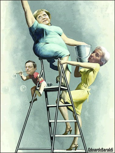 Cartoon: troika (medium) by edoardo baraldi tagged merkel,draghi,lagarde