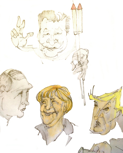 Cartoon: --- (medium) by herranderl tagged merkel,putin,trump,xi,jinping