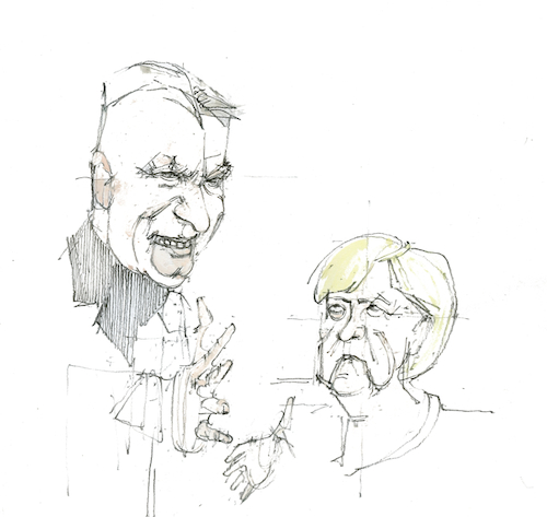 Cartoon: shake hands (medium) by herranderl tagged orban,frau,dr,merkel,eu,ungarn