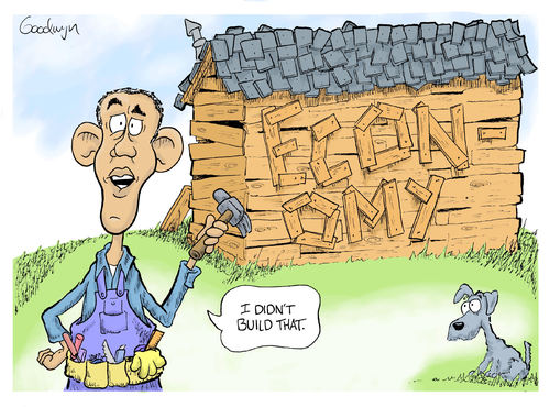 Cartoon: Built It (medium) by Goodwyn tagged carpenter,dog,shack,obama,economy
