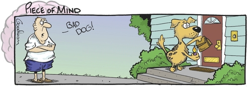Cartoon: Poop Prank (medium) by Goodwyn tagged fire,lighter,step,bell,door,bush,man,bag,poop,dog