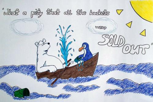 Cartoon: kyoto protocoll (medium) by Finn tagged penguin,water,bucket,polar,bear,sun,global,warming
