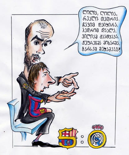 Cartoon: barca-real 5-0 (medium) by bebetokaspi tagged messi,guardiola