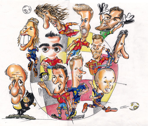 Cartoon: spain-2010 (medium) by bebetokaspi tagged villa,chavi,iniesta,puiol,ramos,casilas,pique,bosque