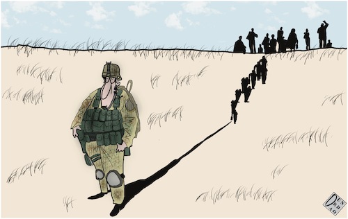 Cartoon: Confine umano (medium) by Christi tagged bielorussia,polonia,migranti,varsavia,confine