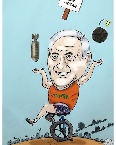 Cartoon: Elecion day 9 nisan (medium) by Christi tagged netanyahu,trump,gaza
