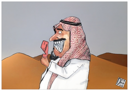 Cartoon: How he kills the war in Yemen (medium) by Christi tagged yemen,trump,arabiasaudita
