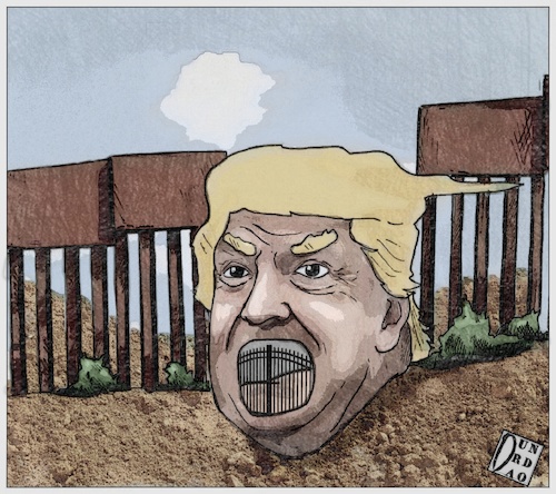 Cartoon: Trump currency closing Mexico (medium) by Christi tagged trump,mexico,migrazione