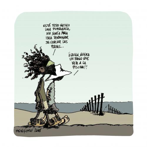 Cartoon: beach fences (medium) by mortimer tagged nature,childs,mortimer,beach,pollution,global,warming,cartoon,rastafari,jah