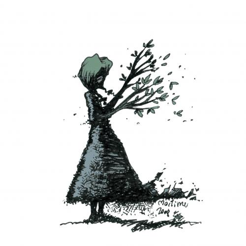 Cartoon: Treebeing Girl (medium) by mortimer tagged trees,nature,mortimer,treebeing,girl,dark,emo